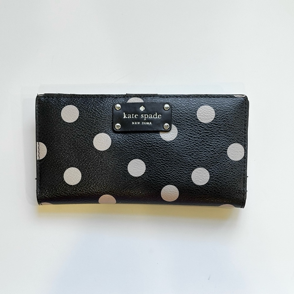 Kate Spade Polka Dot Bifold Snap Morgan Wallet in Black and Cream